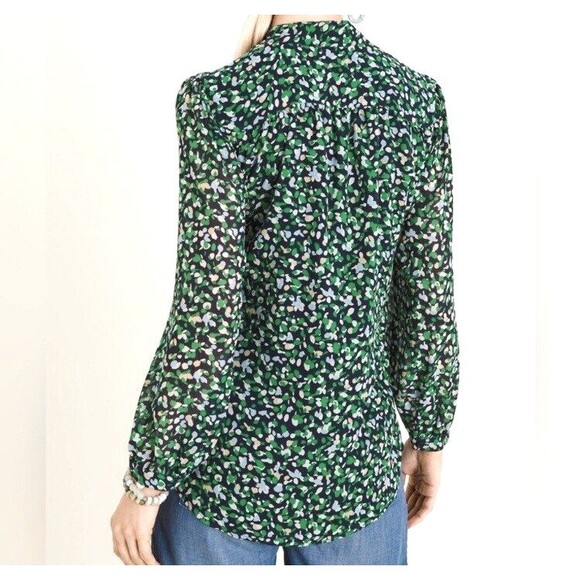 Chicos Abstract Dot Print Blouse Size 3 Womens XL Navy Kelly Semi Sheer Tunic - Picture 3 of 16